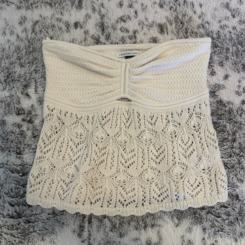 American Eagle Off-White Crochet Top